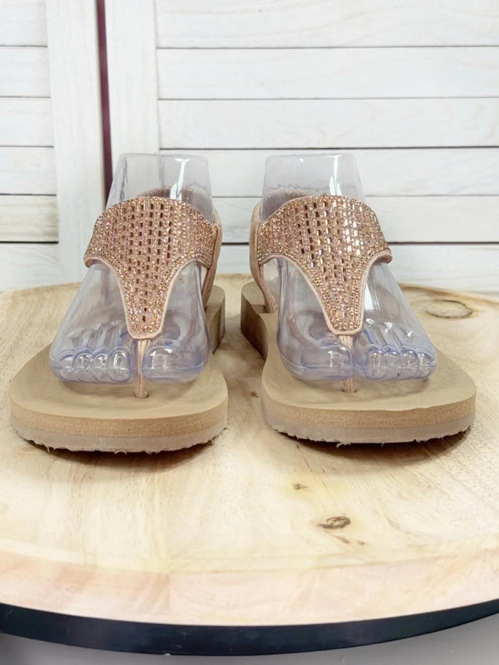 Skechers Meditation Rock Crown Rhinestone Thong Sandals Rose Gold‎ Metallic 8